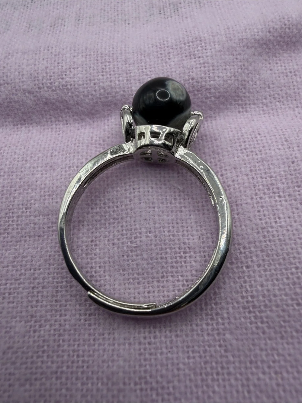 Sterling Silver Snowflake obsidian Adjustable Ring